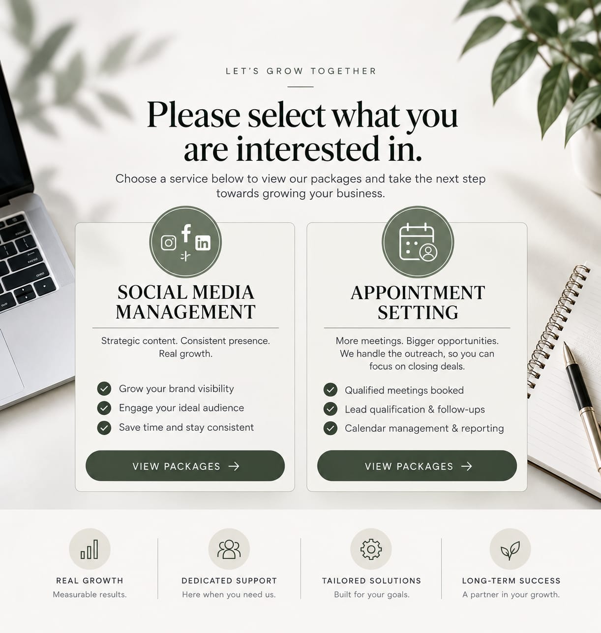 Choose between Social Media Management and Appointment Setting